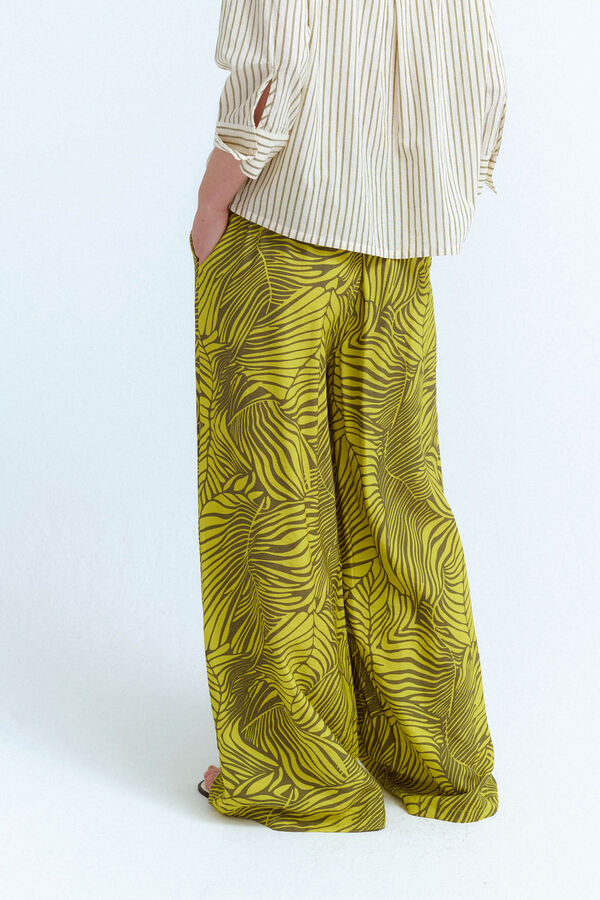 Vila Pantal&oacute;n ancho estampado tropical con viscosa Verde
