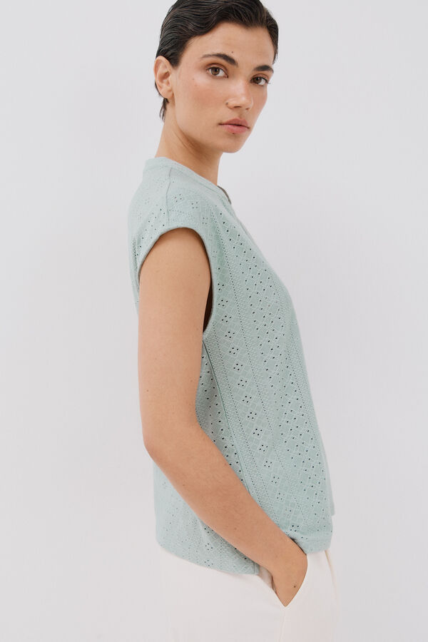 Cortefiel Camiseta de malha perfurada Verde