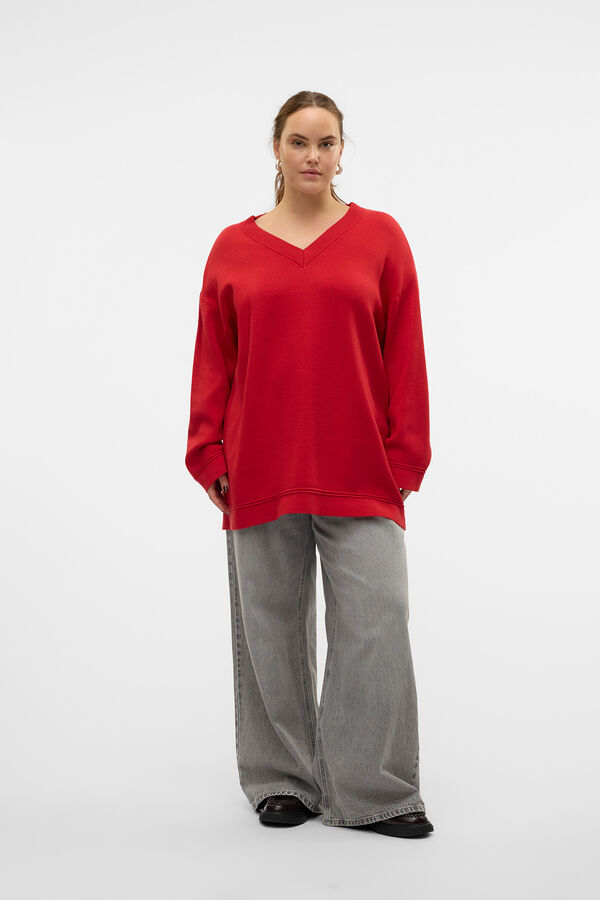 Vero Moda Curve Jersey cuello pico talla grande Rojo