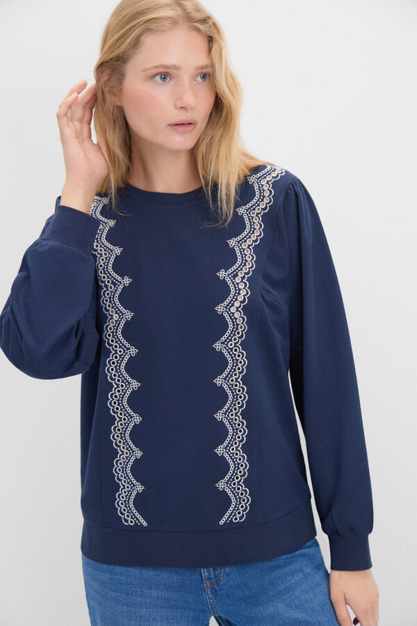 Cortefiel Sudadera bordada Azul marino