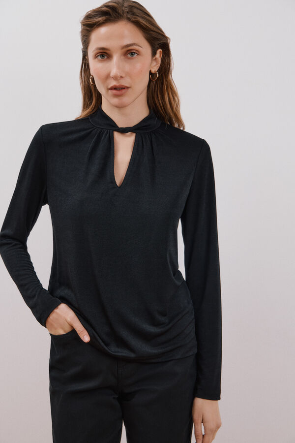 Cortefiel Camiseta escote nudo Negro