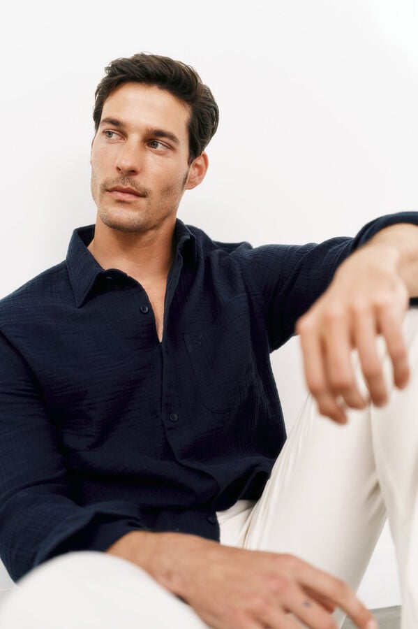 OOTO Camisa de bambu lisa Azul