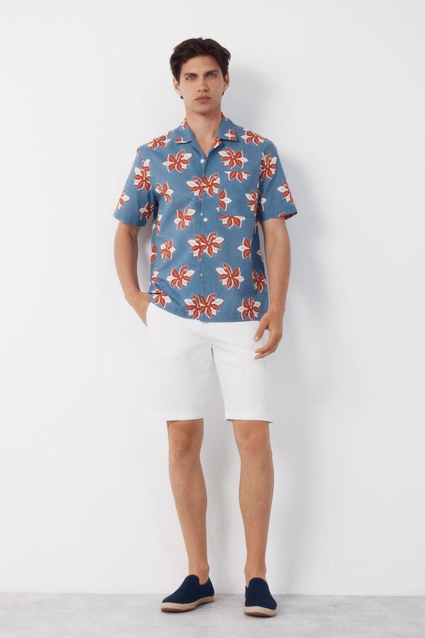 Cortefiel Camisa estampada de manga curta Azul