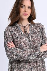 Molly Bracken Blusa de manga comprida com estampado e laçada Ecru