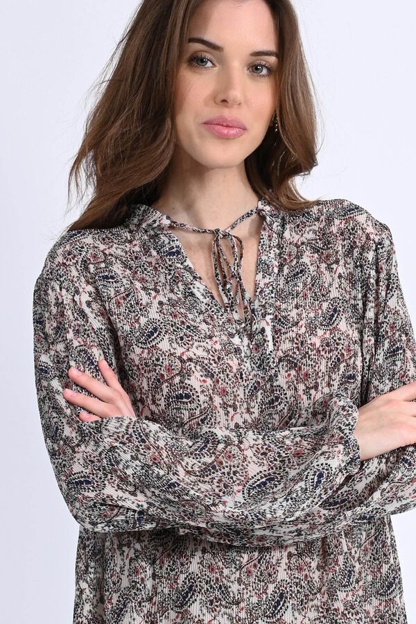 Molly Bracken Blusa de manga comprida com estampado e laçada Ecru