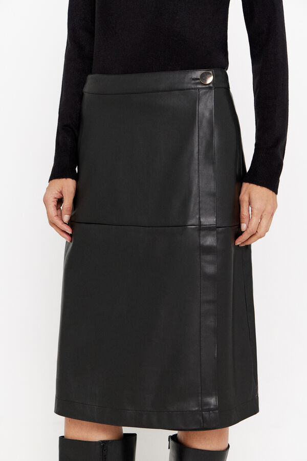 Cortefiel Falda midi cruzada de s&iacute;mil piel Negro