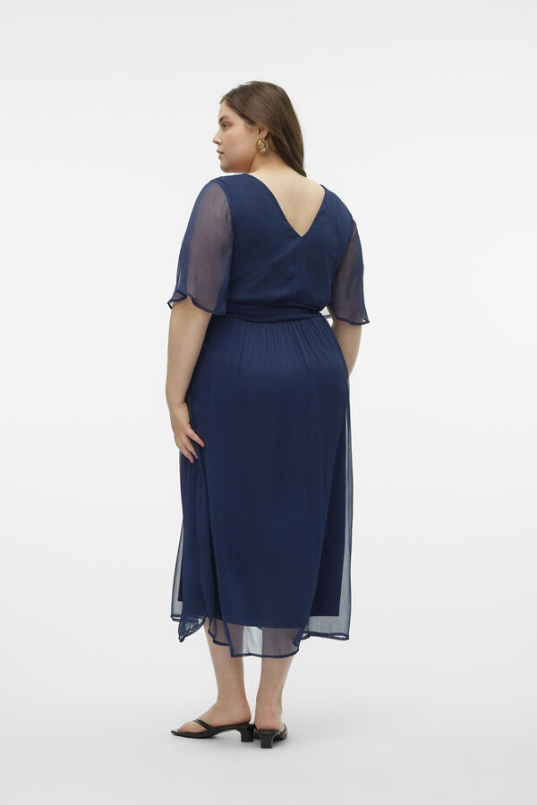 Vero Moda Curve Vestido midi gasa talla grande Azul marino