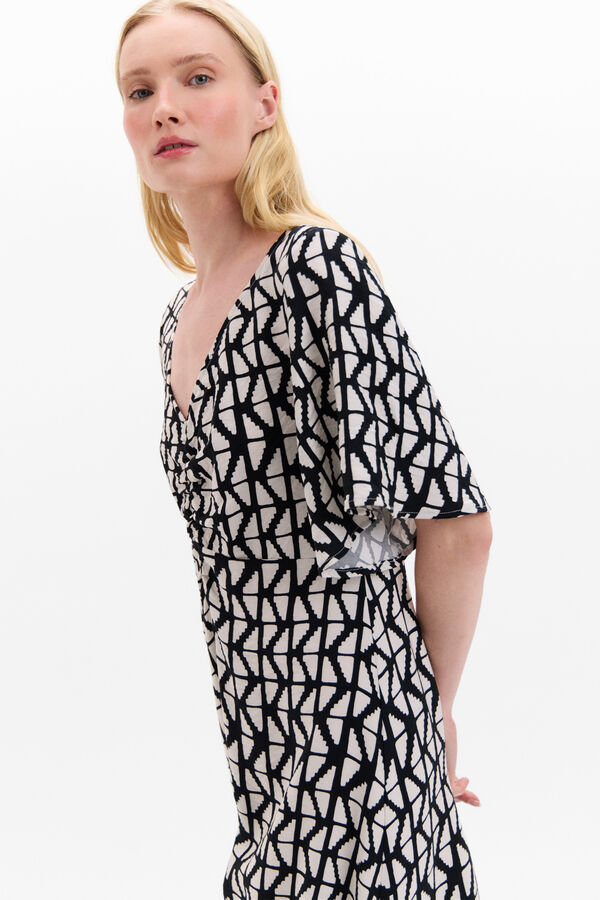 Cortefiel Vestido impresso detalhe franze Impress&atilde;o