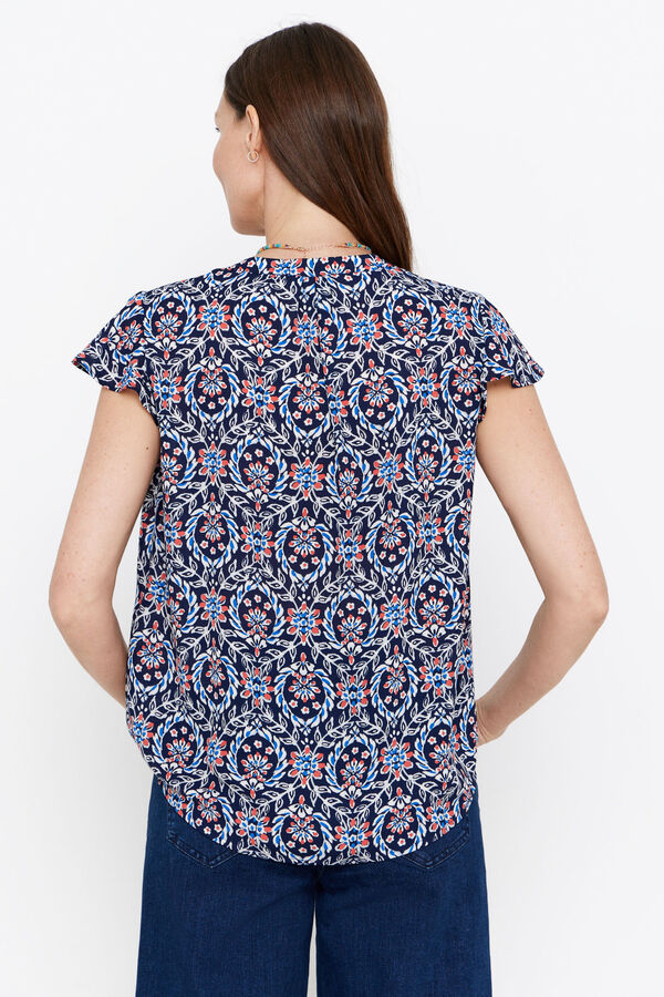 Cortefiel Blusa manga volante Estampado azul