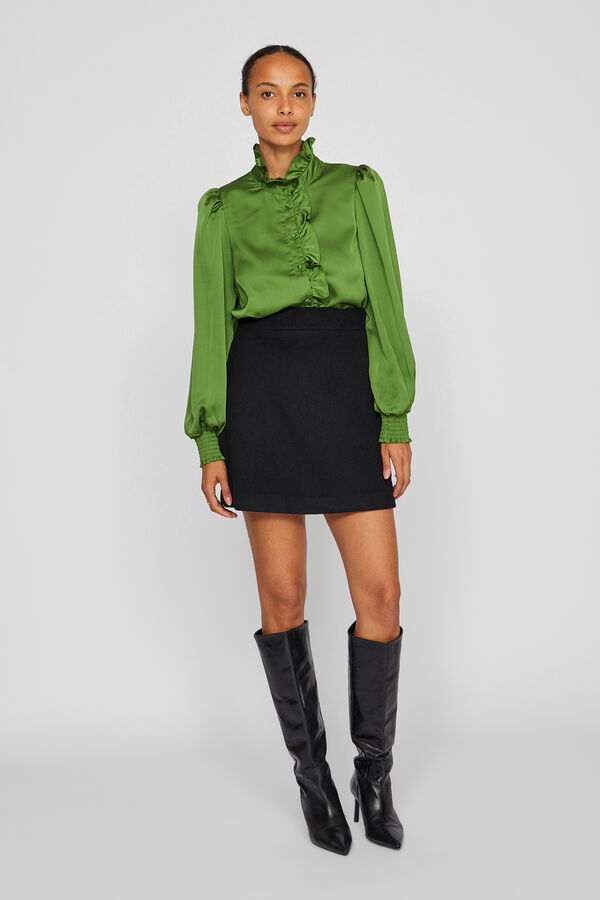 Vila Blusa satinada con volantes Verde oscuro