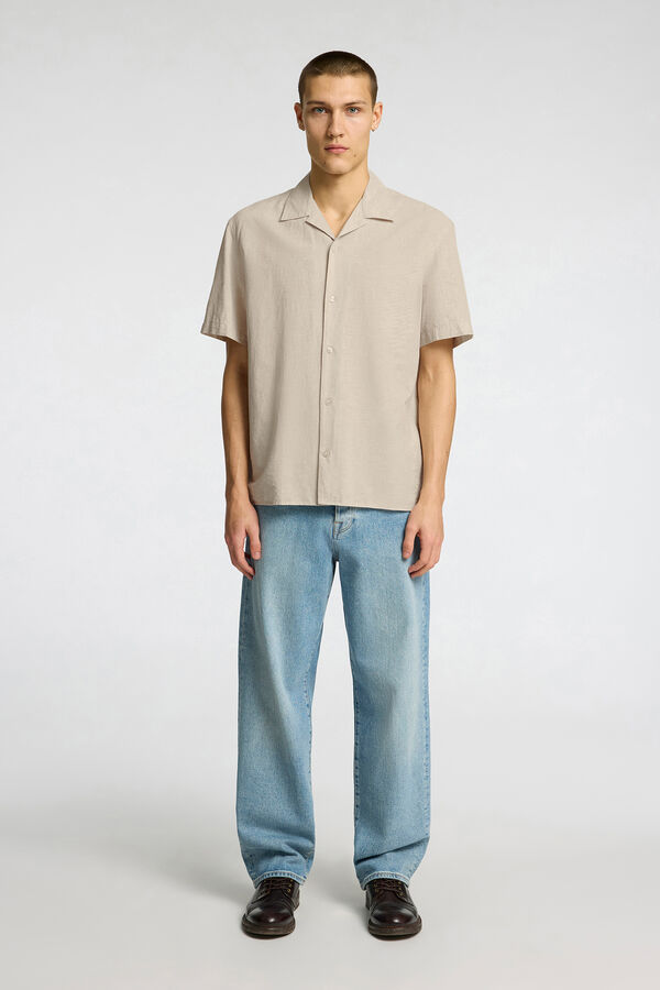 Selected Camisa de linho de manga curta Cinzento