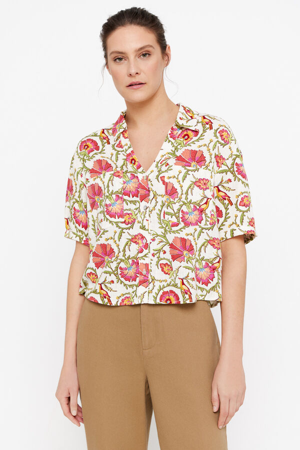 Cortefiel Camisa rustica escote pico Multicolor