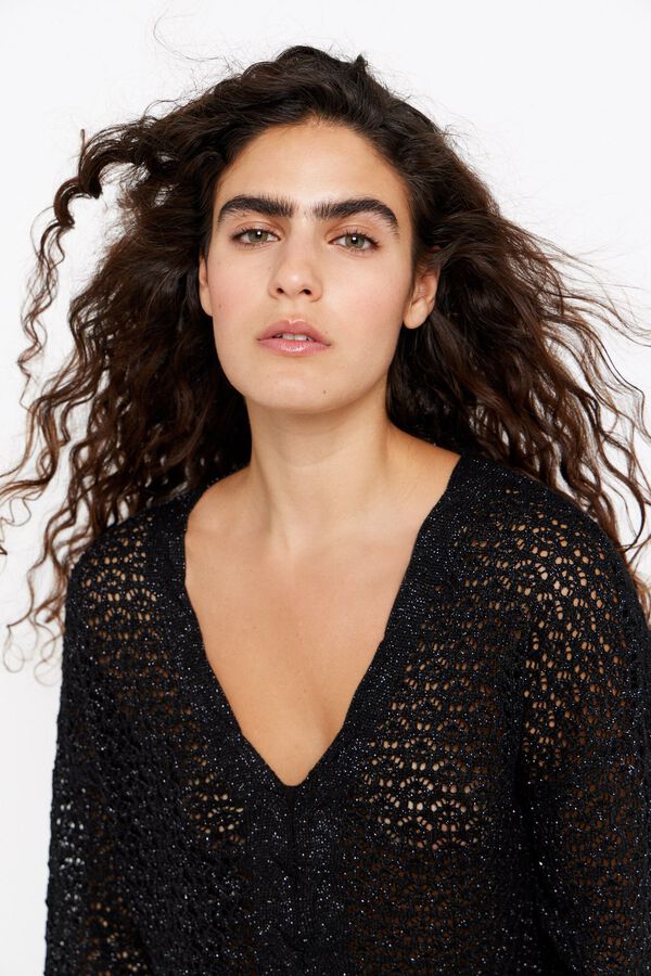 Cortefiel Camisola tran&ccedil;a central Preto