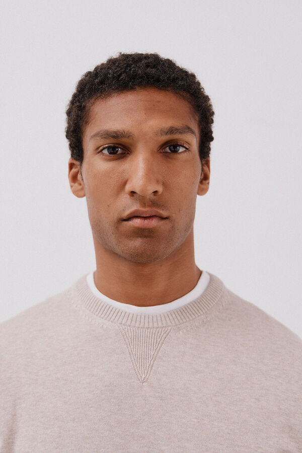 Cortefiel Jersey punto fino algod&oacute;n cuello redondo Beige
