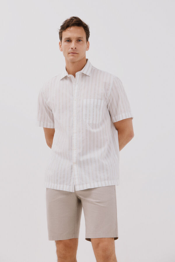 Cortefiel Camisa riscas de manga curta Branco