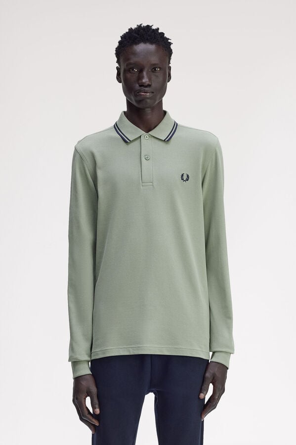 Fred Perry Polo piqu&eacute; de manga comprida masculina Verde