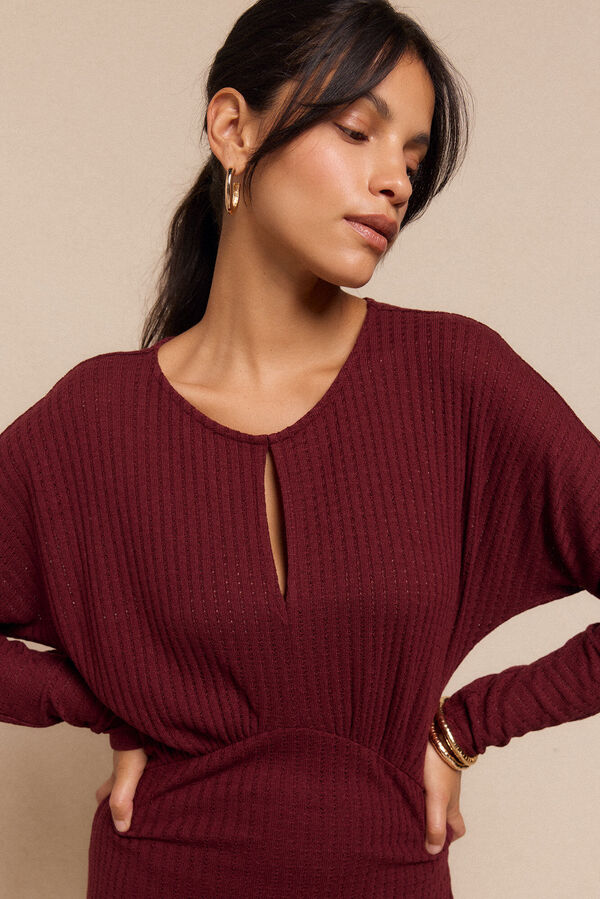 Slowlove Vestido estructura manga murci&eacute;lago Granate
