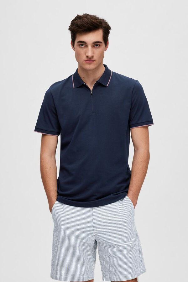 Selected Polo de manga corta con cremallera de algod&oacute;n org&aacute;nico. Azul marino