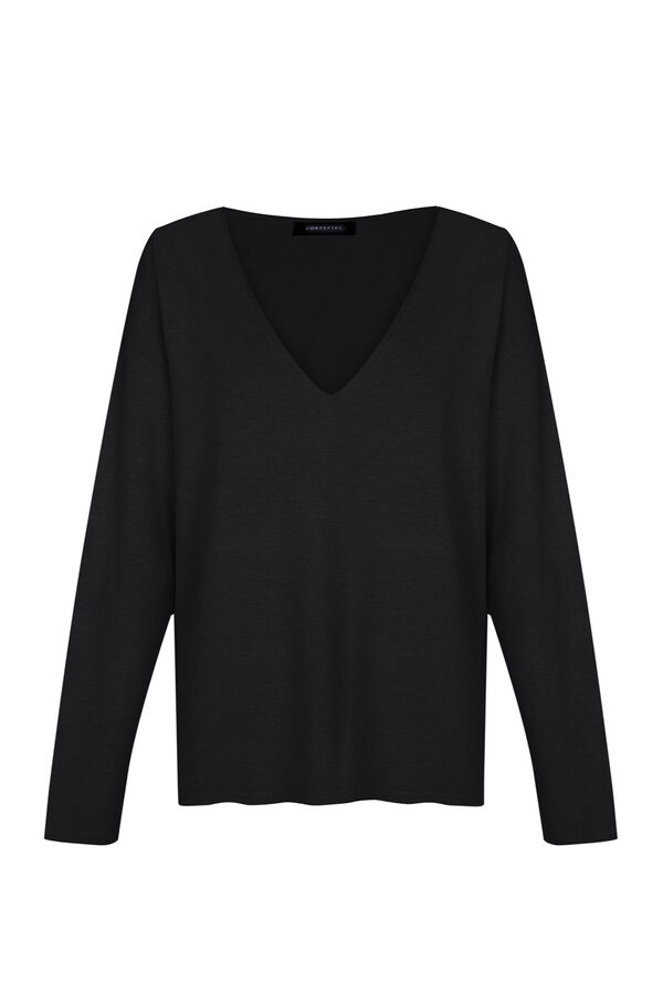 Cortefiel Jersey pico rayas Negro