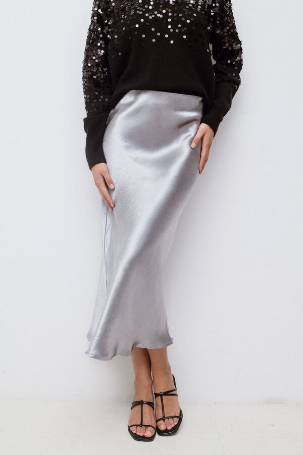 Vila Falda midi sat&eacute;n plateada Gris