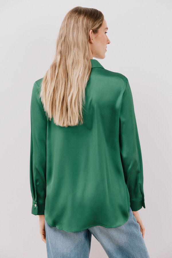 Cortefiel Blusa acetinada manga comprida Verde