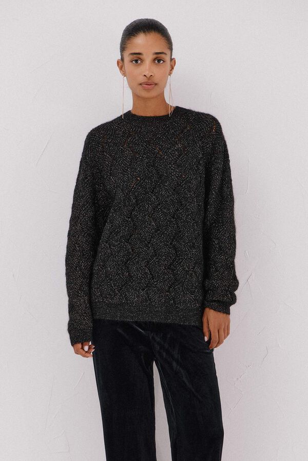 Cortefiel Jersey delantero lentejuelas. Preto