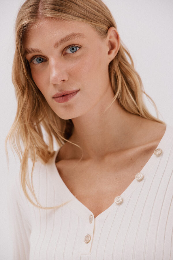 Cortefiel Jersey pico botones Blanco