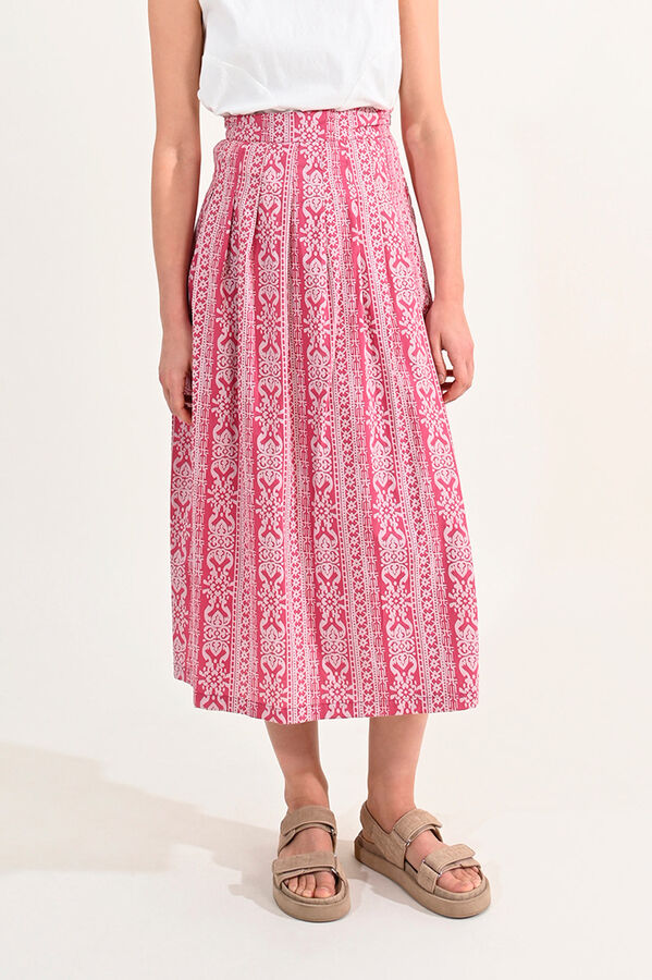 Molly Bracken Falda larga con estampado y pliegues Rosa