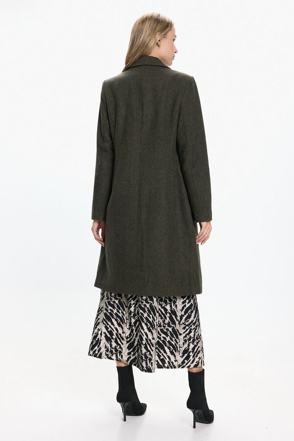 Vero Moda Abrigo largo de pa&ntilde;o y espiga Marr&oacute;n