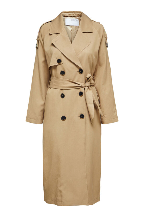 Selected Femme Gabardina clásica larga elaborada con LYOCELL TENCEL. Marrón