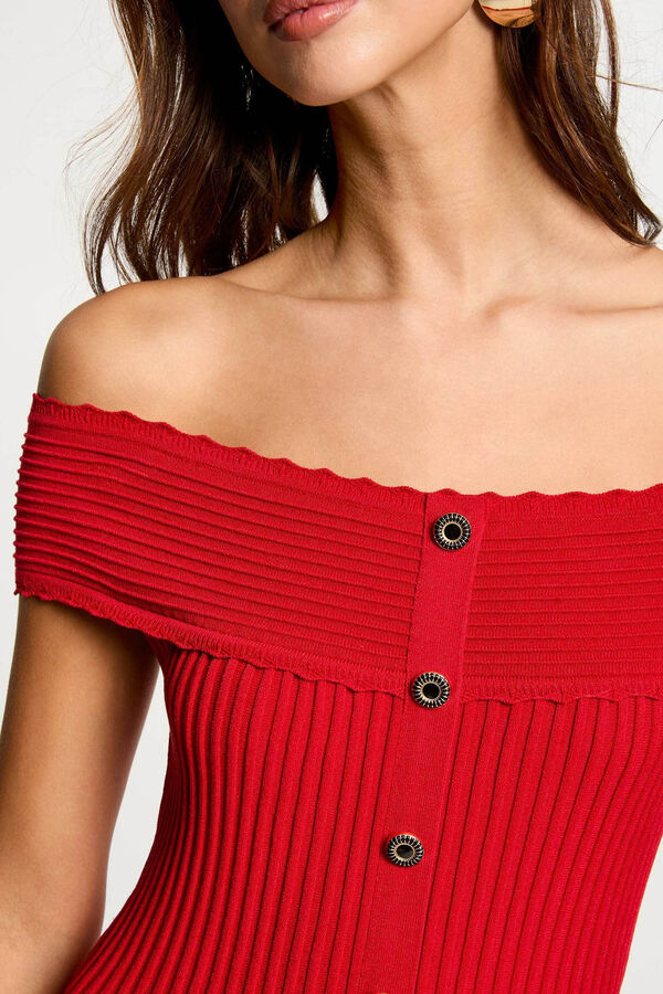 Morgan Vestido malha curto evas&eacute; Vermelho