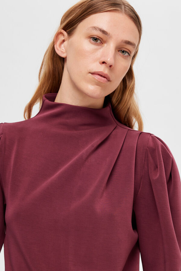 Selected Femme Sudadera de cuello alto y mangas abullonadas confeccionada con Tencel Lila