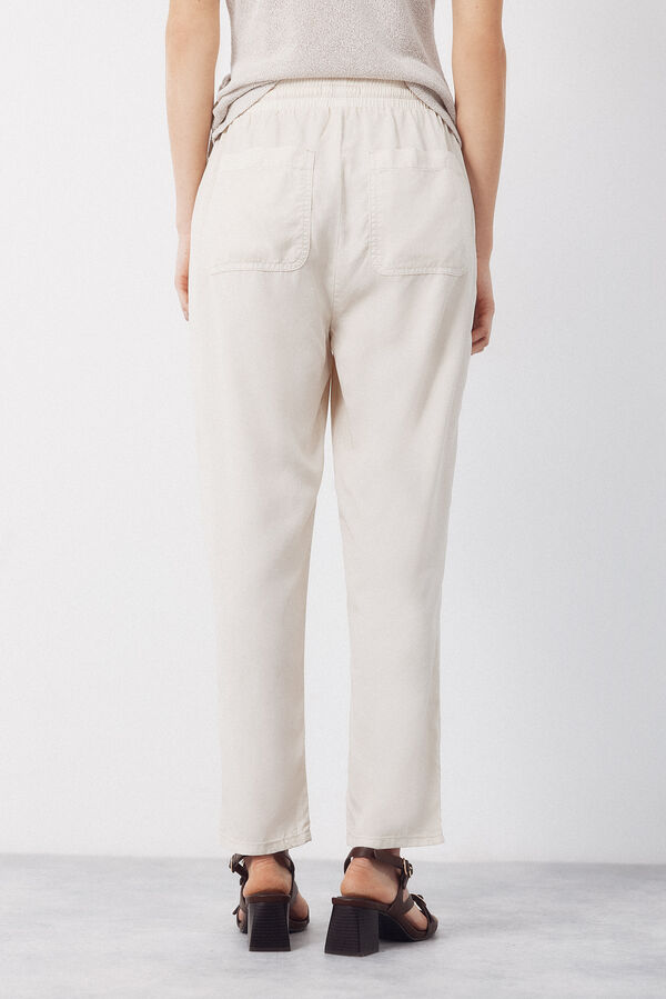 Cortefiel Pantalones Fluidos Tencel Beige