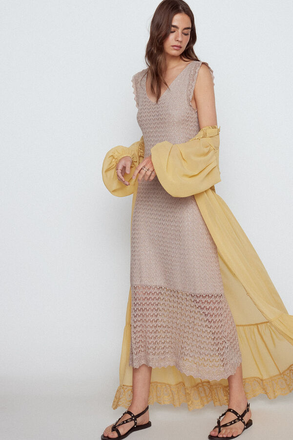 Slowlove Caft&aacute;n bordado detalle encaje Dorado