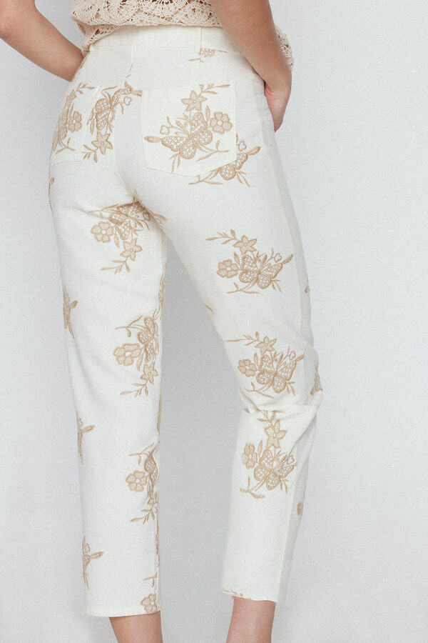 Slowlove Pantal&oacute;n bordado algod&oacute;n Beige