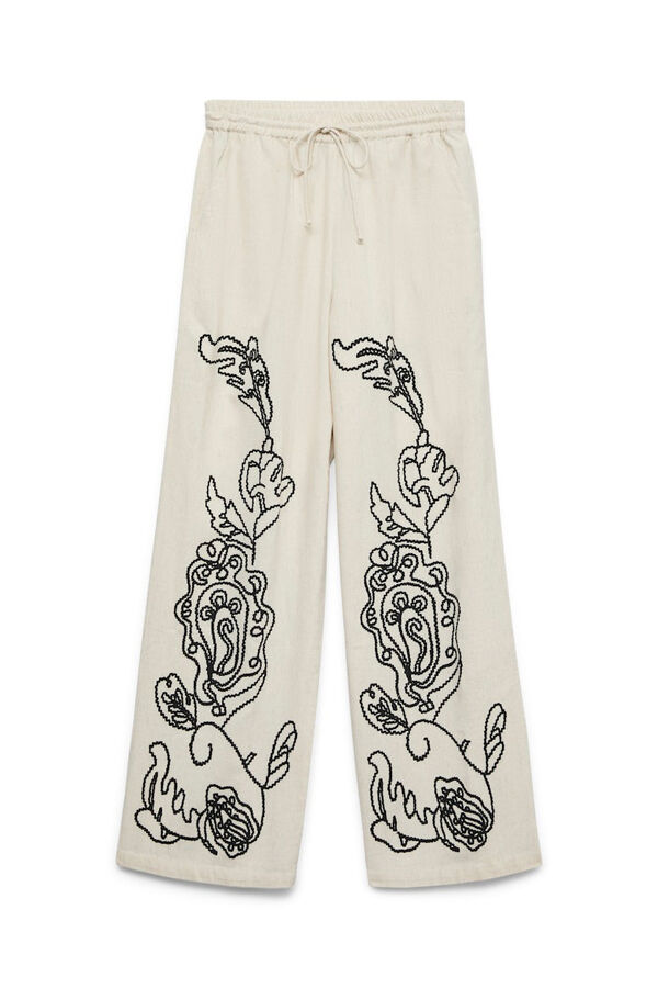 Vero Moda Pantal&oacute;n largo lino estampado Beige