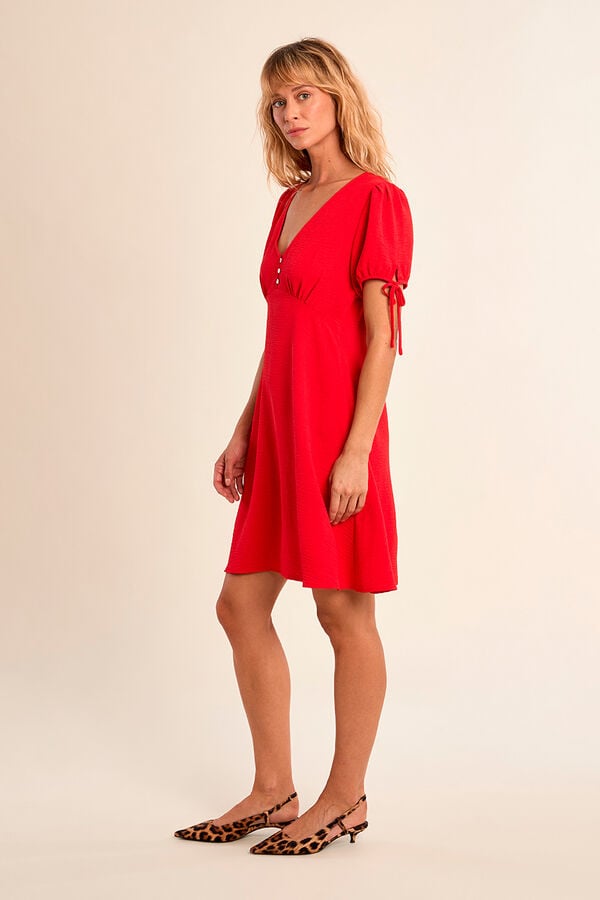 Molly Bracken Vestido de manga curta com detalhe de la&ccedil;ada Vermelho