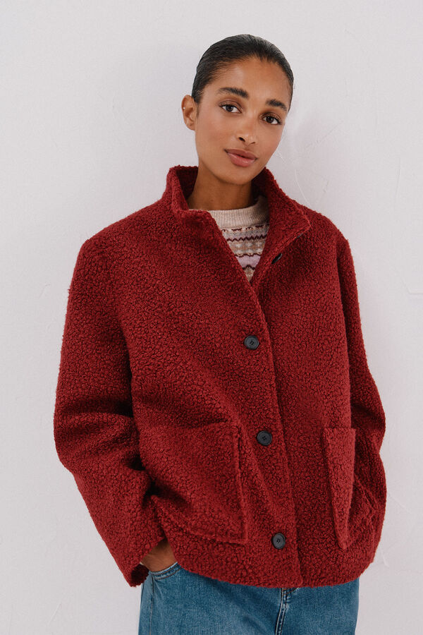 Cortefiel Cazadora corta tejido suave Vino