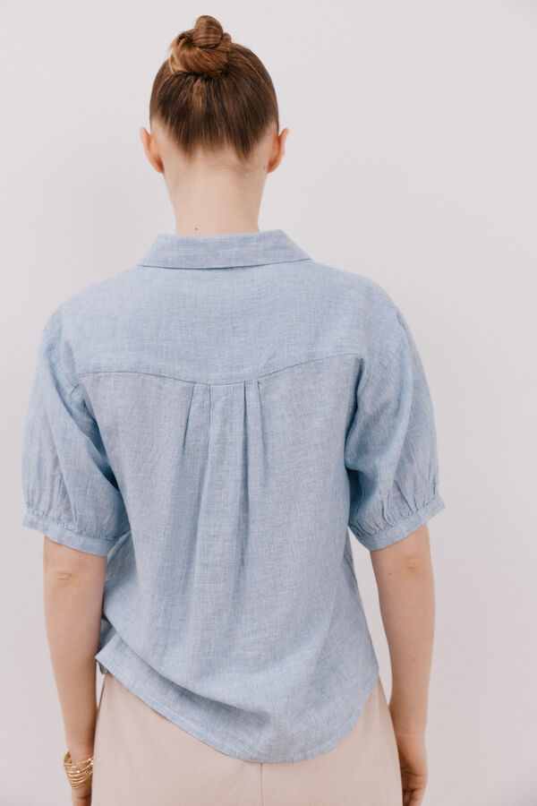 Cortefiel Camisa manga corta con lino Azul