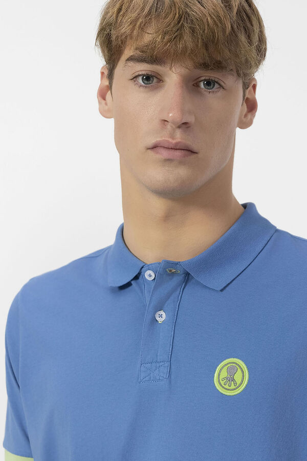 elPulpo Camisa polo lavada com patch contrastante Azul