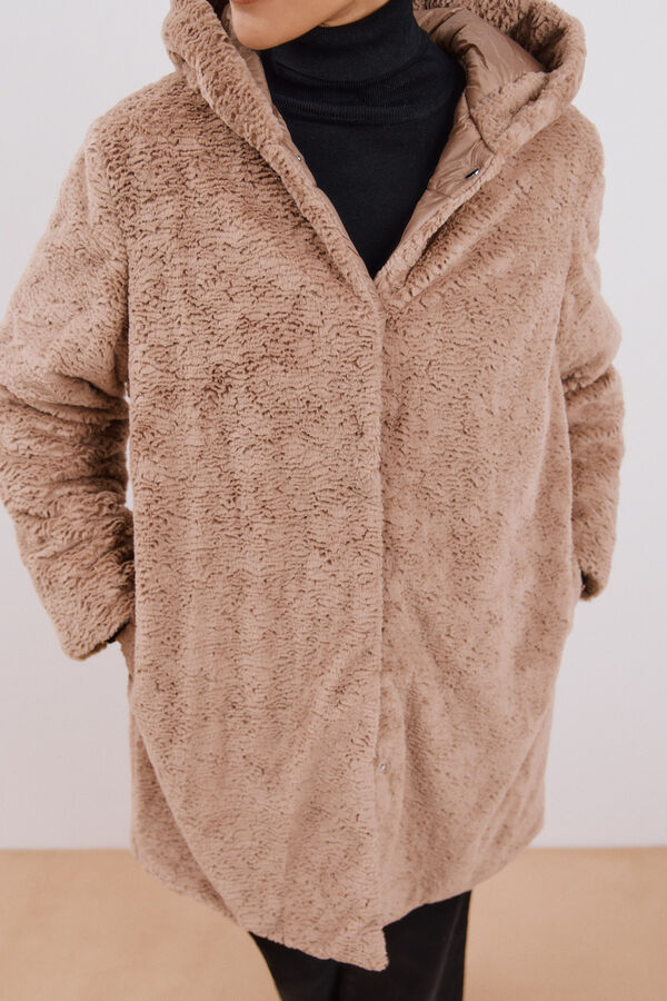 Cortefiel Abrigo largo reversible efecto pelo Beige