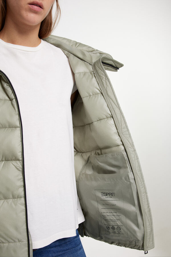 Esprit Abrigo corto puffer capucha y cuello alto Gris