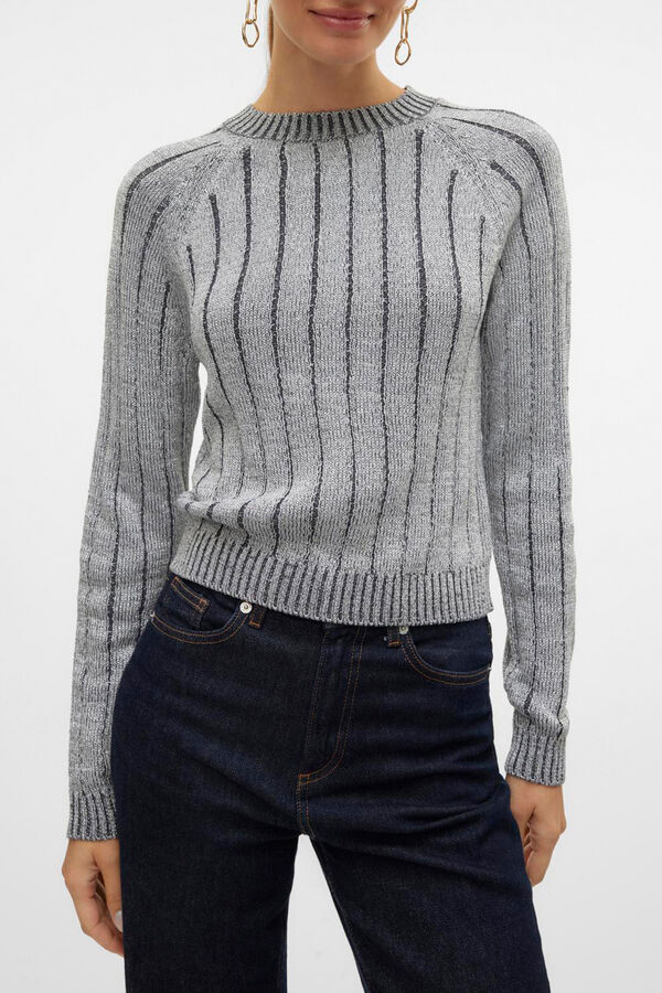 Vero Moda Su&eacute;ter riscas com lurex Cinzento