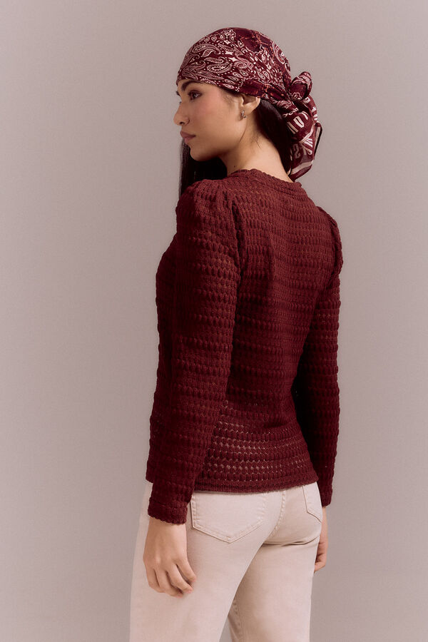 Slowlove Top de punto estructura con manga abullonada Naranja