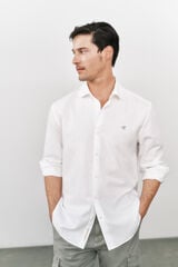 OOTO Camisa algod&atilde;o linho manga comprida Branco