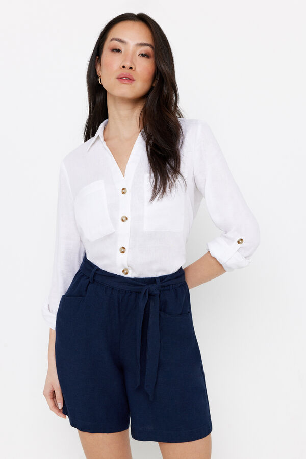 Cortefiel Pantal&oacute;n bermuda lino Azul marino