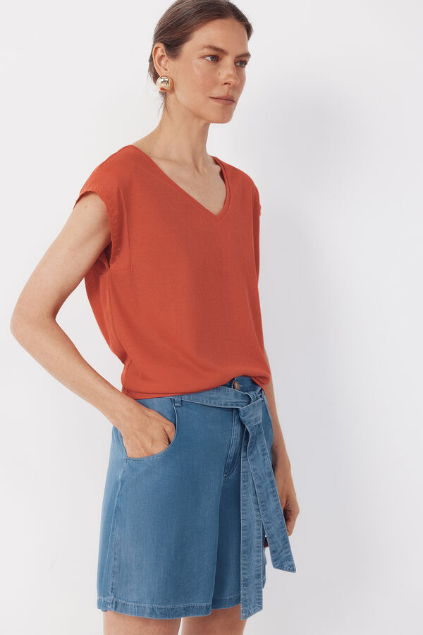 Cortefiel Camiseta pasamaner&iacute;a mangas Rojo