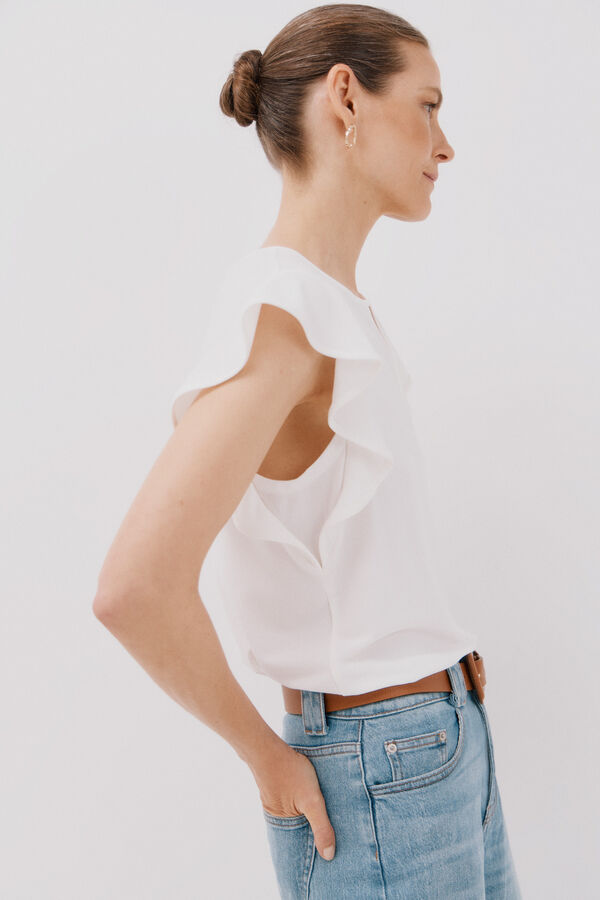 Cortefiel Top de malha com detalhe em forma de l&aacute;grima Branco