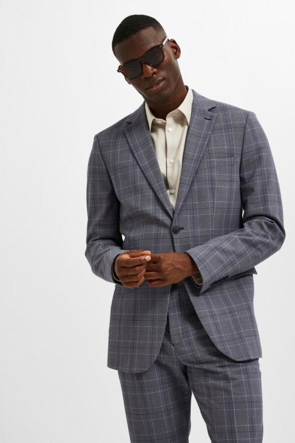 Selected Blazer Slim Fit de xadrez com bolsos Cinzento