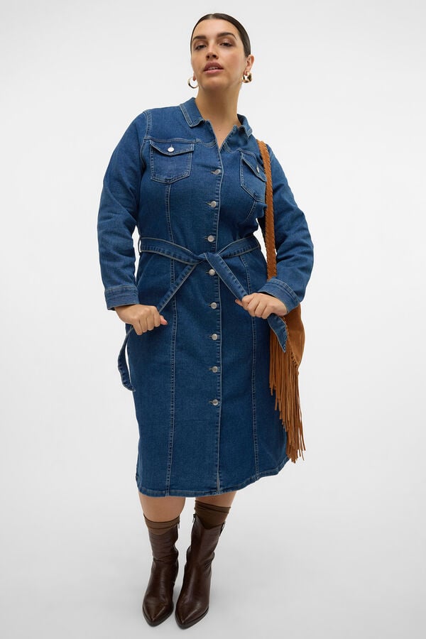 Vero Moda Curve Vestido midi de manga larga denim talla grande Azul